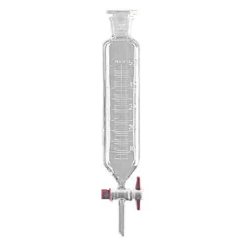 Ampoule courte à décanter cylindrique graduée en verre borosilicaté, avec bouchon en polypropyléne (PP) et robinet PTFE