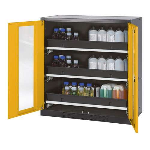 Armoire CS-CLASSIC, portes vitrées, H=1105mm, L=1055 mm, 3 étagères coulissantes, 1 bac étanche PE