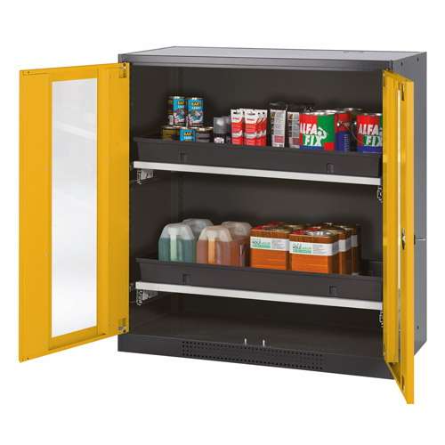 Armoire CS-CLASSIC, portes vitrées, H=1105mm, L=1055 mm, 2 étagères coulissantes , 1 bac en PE