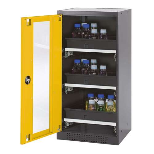 Armoire CS-CLASSIC, portes vitrées, H=1105mm, L=545 mm, 3 étagères coulissantes, 1 bac étanche PE