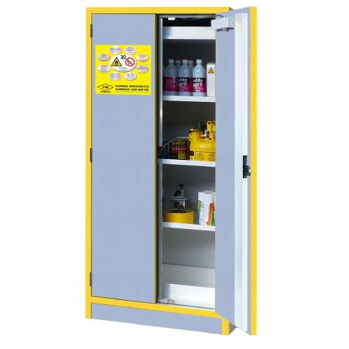 Armoire haute, 2 portes équipées, à solvants, TRIONYX®