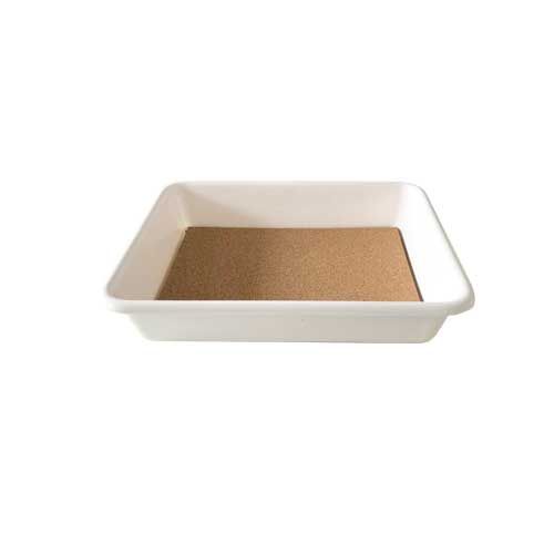 Bac (cuvette) à dissection en PVC blanc, avec plaque en liège , 1.5 L