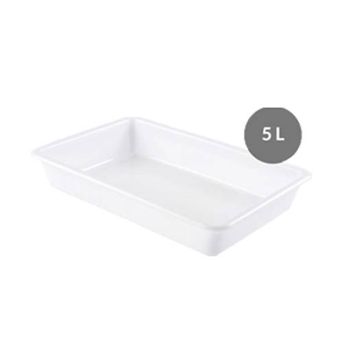 Bac en Polyéthylène haute densité (PEHD) blanc plat sans raynure et sans couvercle , capacité 5 L, L x l x H : 435 x 285 x 80 mm, unitaire