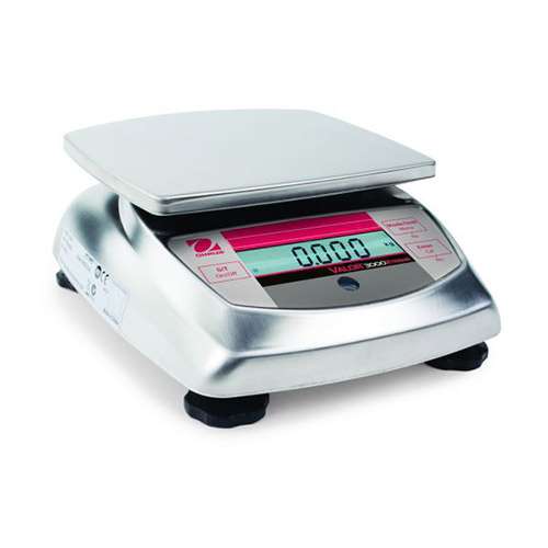 Balance Valor 3000 OHAUS®, entièrement inox IP65, portée 3kg, précision 1g, plateau 158x146mm