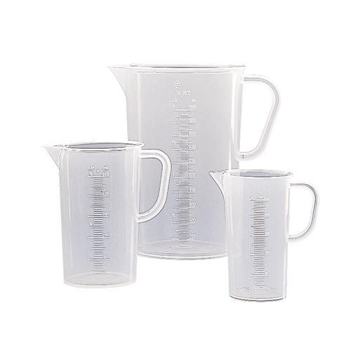 Becher plastique en polypropylène à anse et graduation relief, forme haute