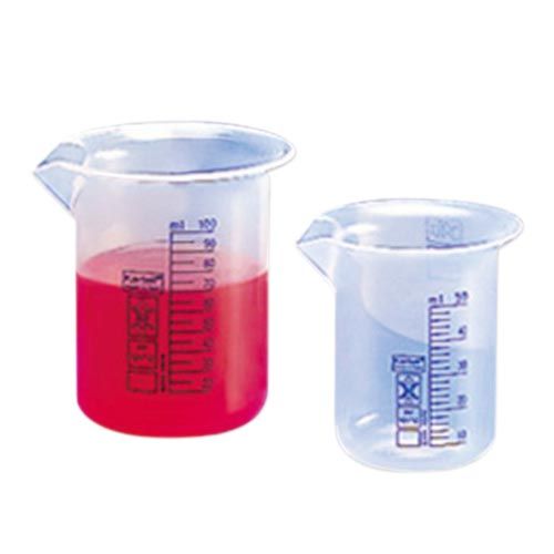 Becher plastique en TPX forme basse, graduation bleue