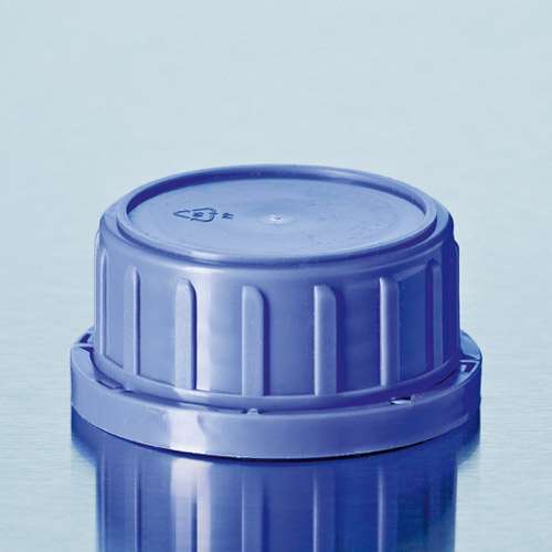 Bouchon à vis PP bleu, bague inviolable, pour flacons carrés à filetage à col large, DURAN®
