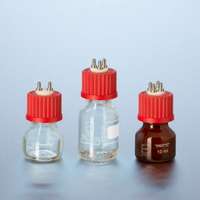 Bouchon de transfert à 2 ports, GL 25, DURAN®, capuchon fileté rouge PBT, insert PTFE, 2 cannelures