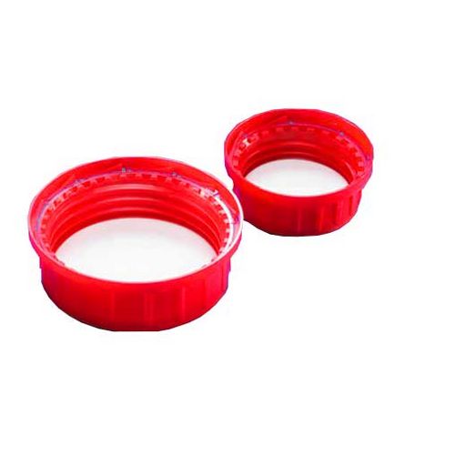 Bouchon polypropyléne (PP) rouge avec bague d'inviolabilité et joint Polyéthyléne (PE)