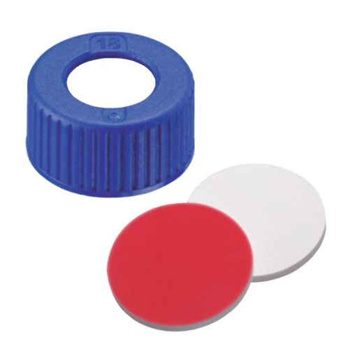 Bouchon PP bleu Ø 9mm avec orifice central et septum assemblé