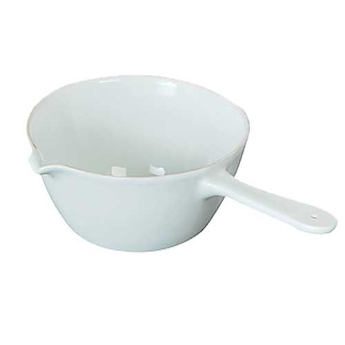 Capsule avec manche (casserole) en porcelaine avec bec, fond plat, LAB-ONLINE®