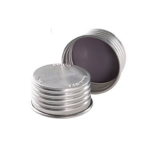 Capuchon à visser DURAN ®, en aluminium, GL45, couleur argent, avec joint hautes T°, silicone rouge revêtement PTFE, lot de 10