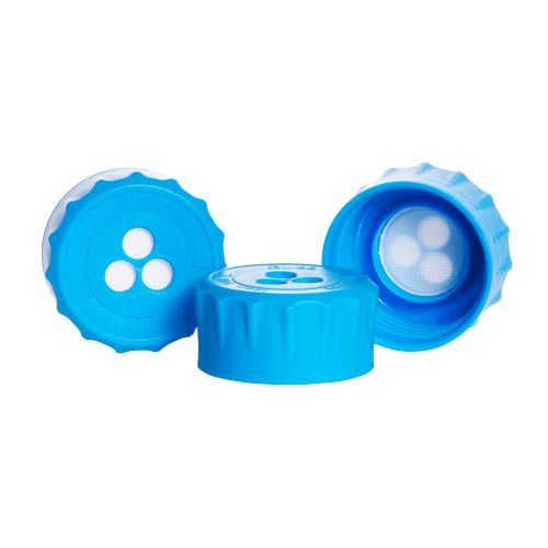 Capuchon fileté à membrane d’évacuation stérile GL 45, PP, cyan, pour flacons DURAN® YOUTILITY, ePTFE, 0,2µm