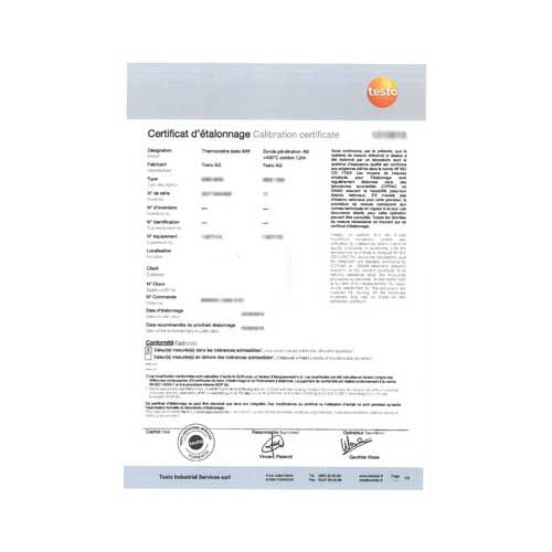 Certificat d'étalonnage en humidité, 12 / 76 %HR, TESTO®