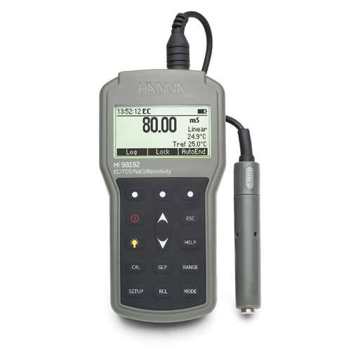 Conductimètre portable étanche HI98192, gammes salinité et eau pure conforme USP 645, HANNA®