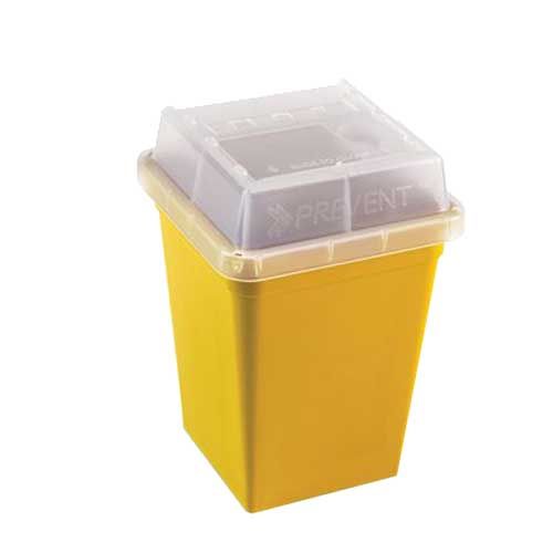 Container (bac) à déchets (sharpsafe) en plastique jaune, capacité 1 L