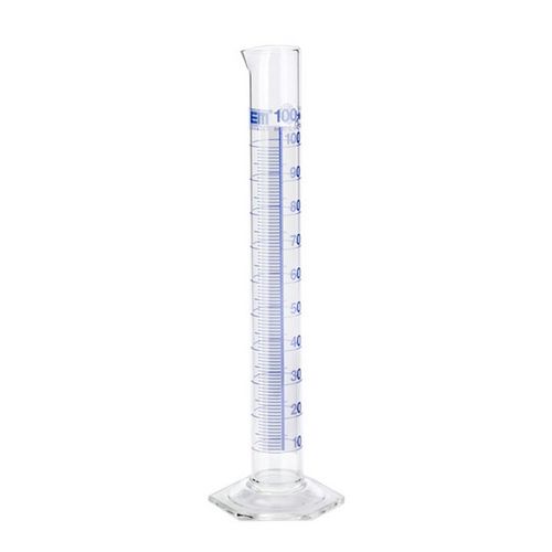Éprouvette graduée, HIRSCHMANN®, verre borosilicaté 3.3, classe A, graduation bleue