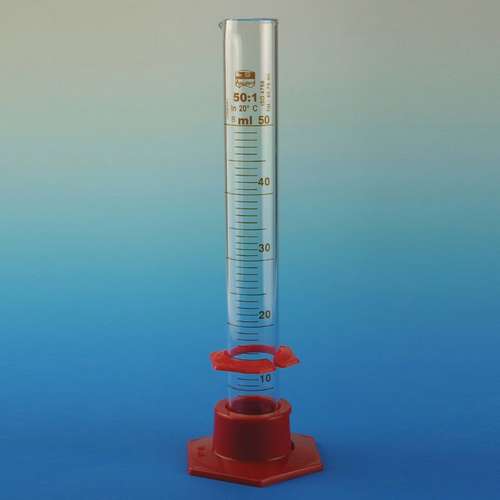 Eprouvette verre borosilicaté avec pied et collerette en plastique, graduation brune, volume 100 mL