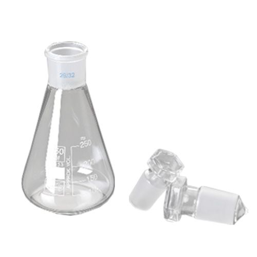 Erlenmeyer rodée en verre blanc borosilicaté 3.3, avec bouchon, LAB-ONLINE®