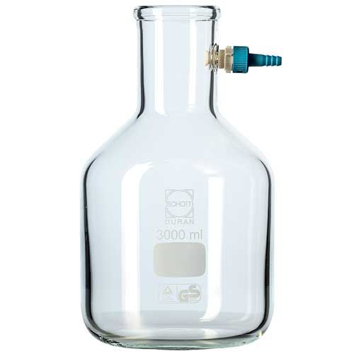 Fiole à vide forme flacon avec olive plastique en verre DURAN®