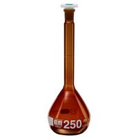Fiole jaugée bouchée verre brun, DURAN®, certifiée cl.A, bouchon polyéthylène