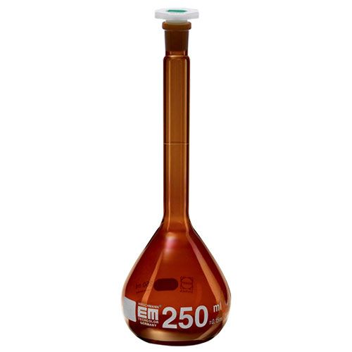 Fiole jaugée bouchée verre brun, DURAN®, certifiée cl.A, bouchon polyéthylène