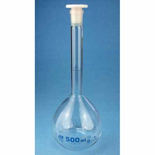Fiole jaugée classe A, en verre borosilicaté 3.3, col rodé avec bouchon PP