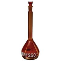 Fiole jaugée, classe A, en verre borosilicaté 3.3 DURAN® brun (inactinique), HIRSCHMANN®, avec bouchon verre