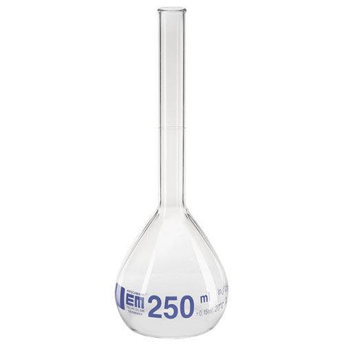 Fiole jaugée col lisse, verre borosilicaté, classe A, graduation bleue