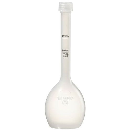 Fiole jaugée en PPCO translucide, classe B, Nalgene®, avec bouchon à vis PP