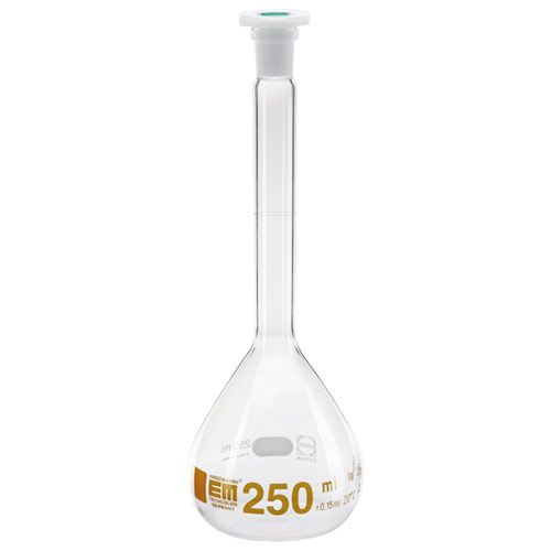 Fiole jaugée, HIRSCHMANN®, verre borosilicaté, bouchon PE, classe A, graduation brune