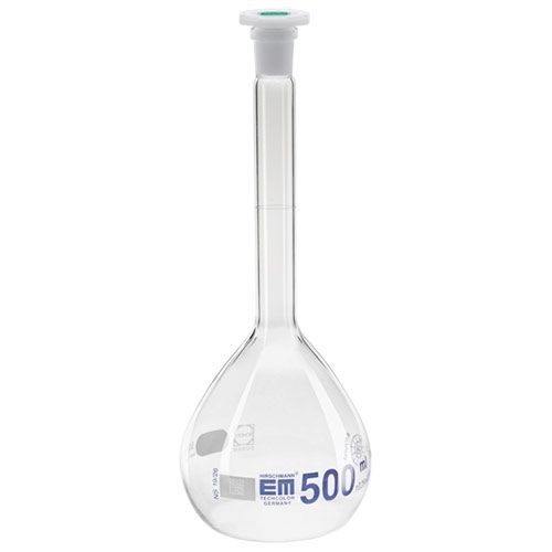 Fiole jaugée, rodée, classe A, verre borosilicaté, avec bouchon  polyéthylène - Materiel pour Laboratoire