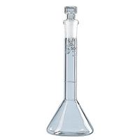 Fiole jaugée rodée, forme trapèze, en verre DURAN, classe A, avec bouchon verre