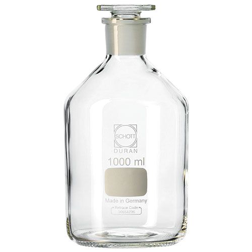 Flacon à col étroit, en verre DURAN®, avec bouchon à tête plate
