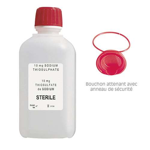 Flacon 1000ml PEHD avec thiosulfate de sodium 20mg/l, stérile