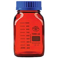 Flacon carré ISO en verre brun (inactinique) borosilicaté 3.3, avec bouchon et bague anti-goutte