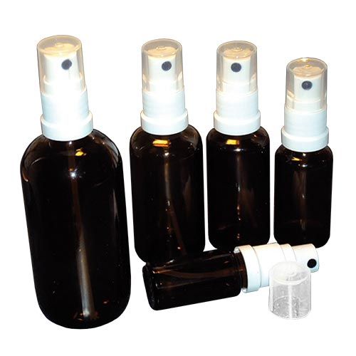 Flacon en verre sodocalcique brun (inactinique) avec pompe pulverisateur, LAB-ONLINE®