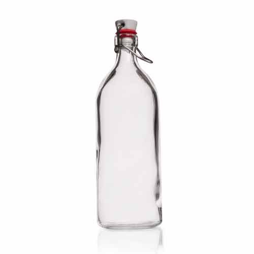 Flacon forme bouteille en verre borosilicaté 3.3 avec bouchon à fermeture à  pince métallique, DURAN® - Materiel pour Laboratoire