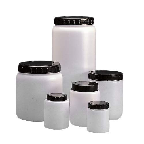 Flacon (pot) plastique en Polyéthylène haute densité (PEHD), col large, rond