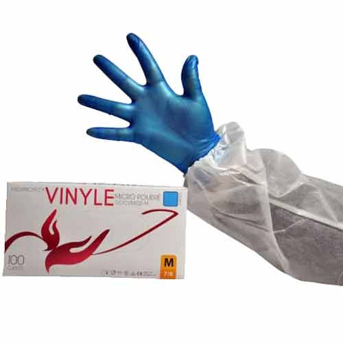 Gants vinyle bleu micro poudré, MEDIPROTEC® - Materiel pour