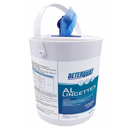 Lingette Désinfectant DETERQUAT AL utilisable en agroalimentaire de couleur bleue, seau de 1000