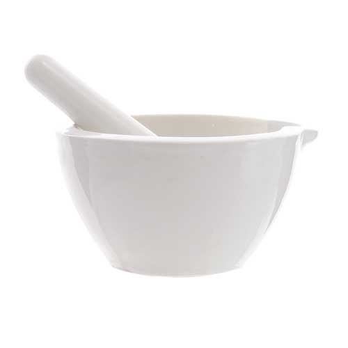 Mortier en porcelaine non émaillée, LAB-ONLINE®, avec pilon