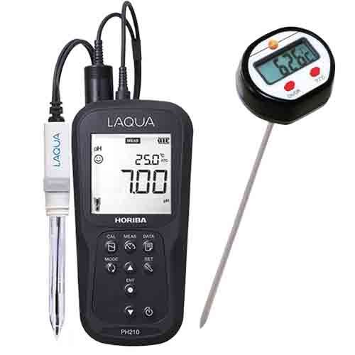 phmètre Horiba avec consommables, électrode pH simple, thermomètre testo inclus, spécial boulangerie