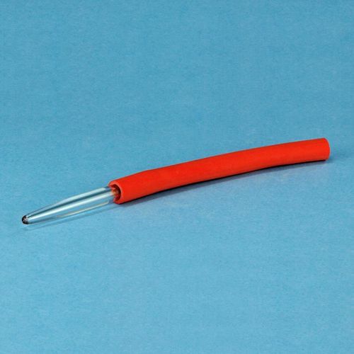 Pointe d'écoulement en verre ordinaire avec tuyau caoutchouc pour burette à olive, longueur 60 mm