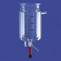 Réacteur en verre cylindrique double enveloppe, avec robinet de vidange