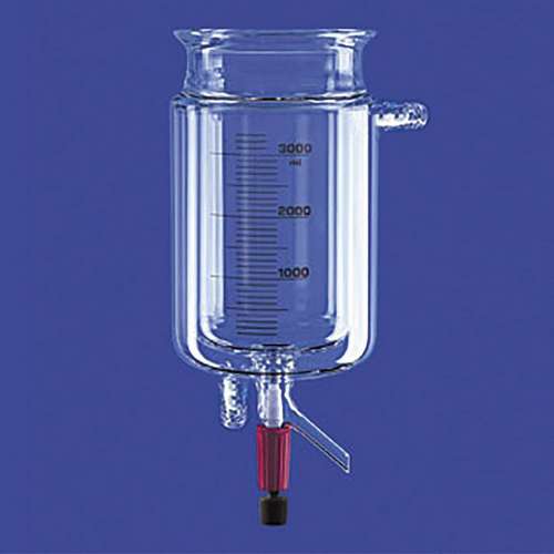Réacteur en verre cylindrique double enveloppe, avec robinet de vidange