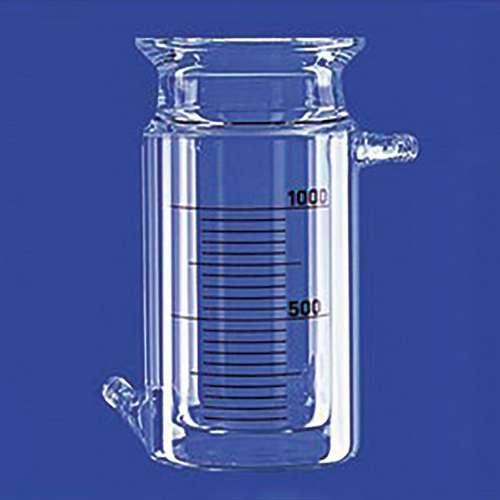 Réacteur en verre cylindrique double enveloppe, sans robinet de vidange