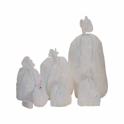 Sac poubelle blanc en polyéthylène avec soudure étoile et lien dans soufflet, MEDIPROTEC®