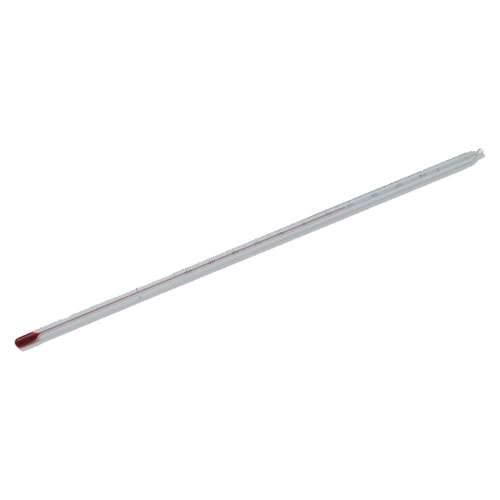 Thermomètre tige chimie, fond blanc, liquide rouge